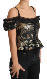 Dolce & Gabbana Elegant Floral Jacquard Blouse with Crystal Details