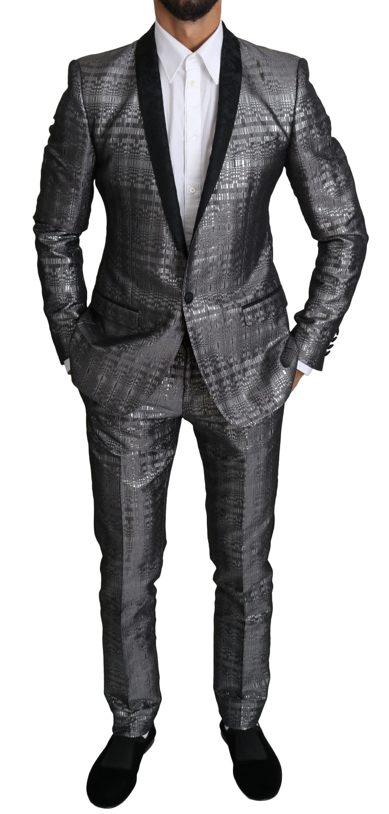 Dolce & Gabbana Elegant Silver Patterned Men's Suit