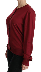 Dolce & Gabbana Silk Red Cardigan Top with Button Accents