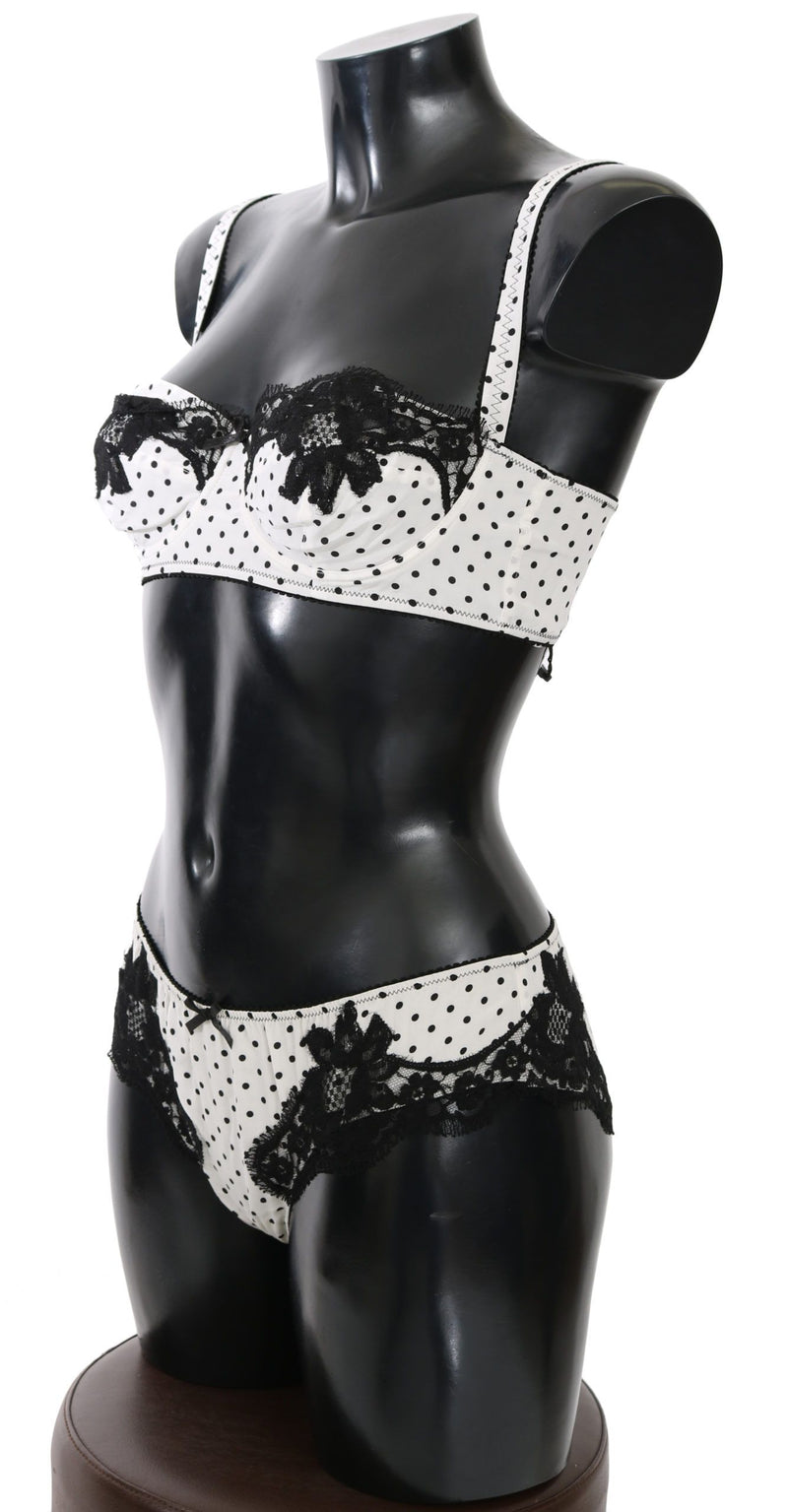 Dolce & Gabbana Elegant White & Black Lace Silk Lingerie Set