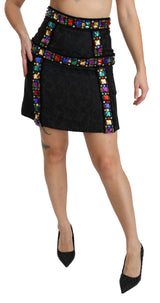 Dolce & Gabbana Elegant High-Waist Embellished Black Skirt