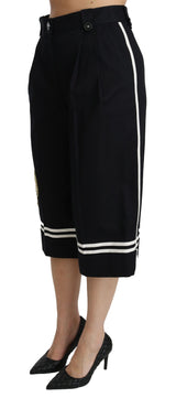 Dolce & Gabbana High Waist Palazzo Cropped Pants in Black Lemon