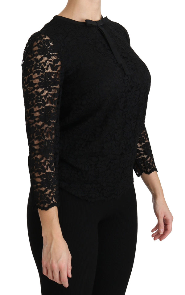 Dolce & Gabbana Elegant Black Lace Crew Neck Blouse