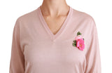 Dolce & Gabbana Pink Floral Silk V-Neck Sweater