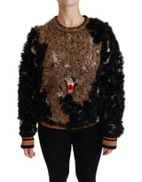 Dolce & Gabbana Elegant Leopard Motive Wool Blend Sweater