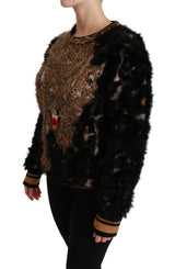 Dolce & Gabbana Elegant Leopard Motive Wool Blend Sweater