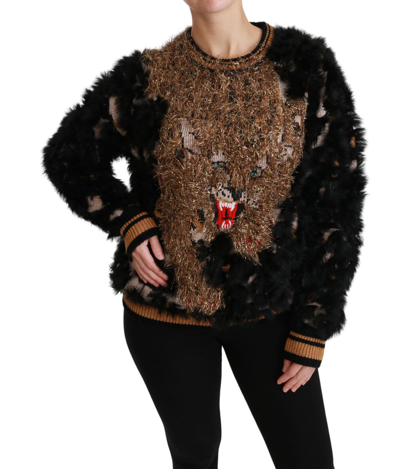 Dolce & Gabbana Elegant Leopard Motive Wool Blend Sweater