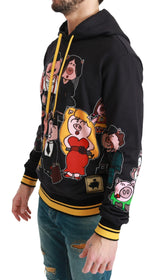 Dolce & Gabbana Chic Black Multicolor Motive Hooded Sweater