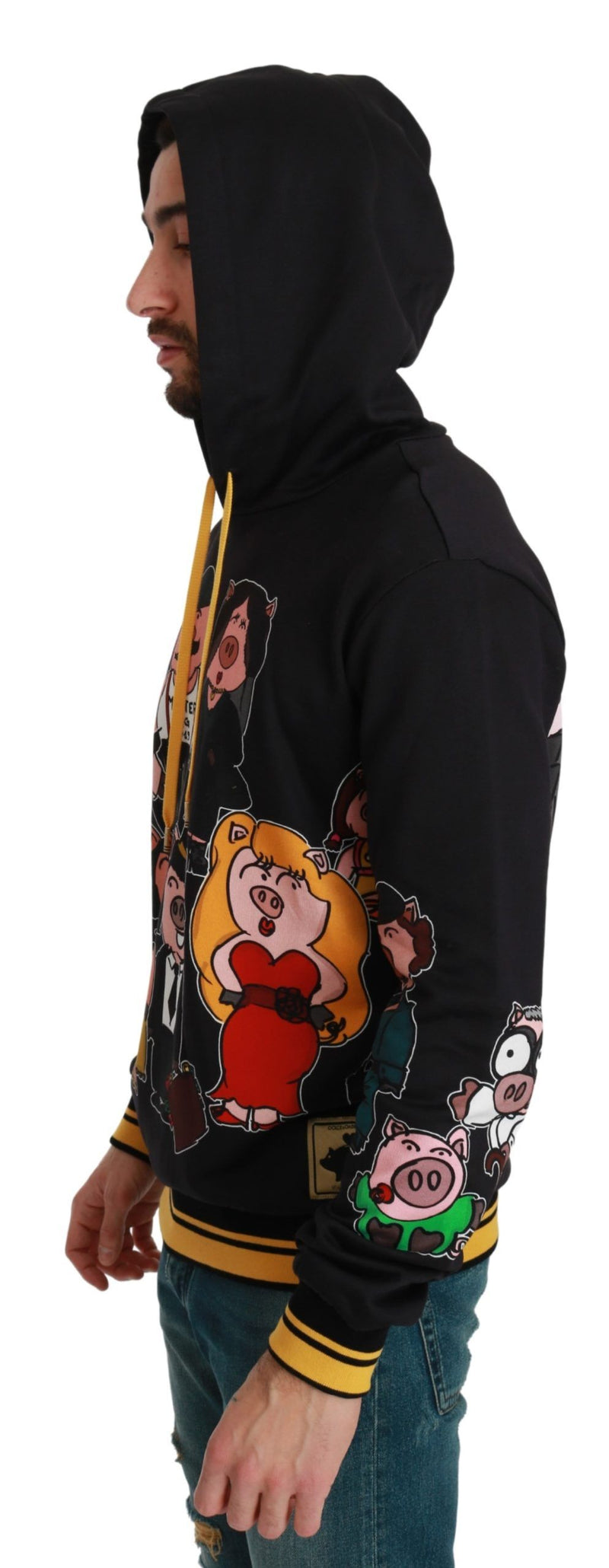 Dolce & Gabbana Chic Black Multicolor Motive Hooded Sweater