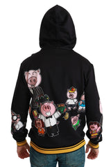 Dolce & Gabbana Chic Black Multicolor Motive Hooded Sweater