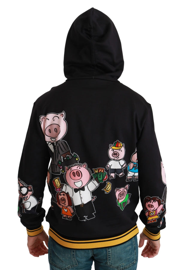 Dolce & Gabbana Chic Black Multicolor Motive Hooded Sweater