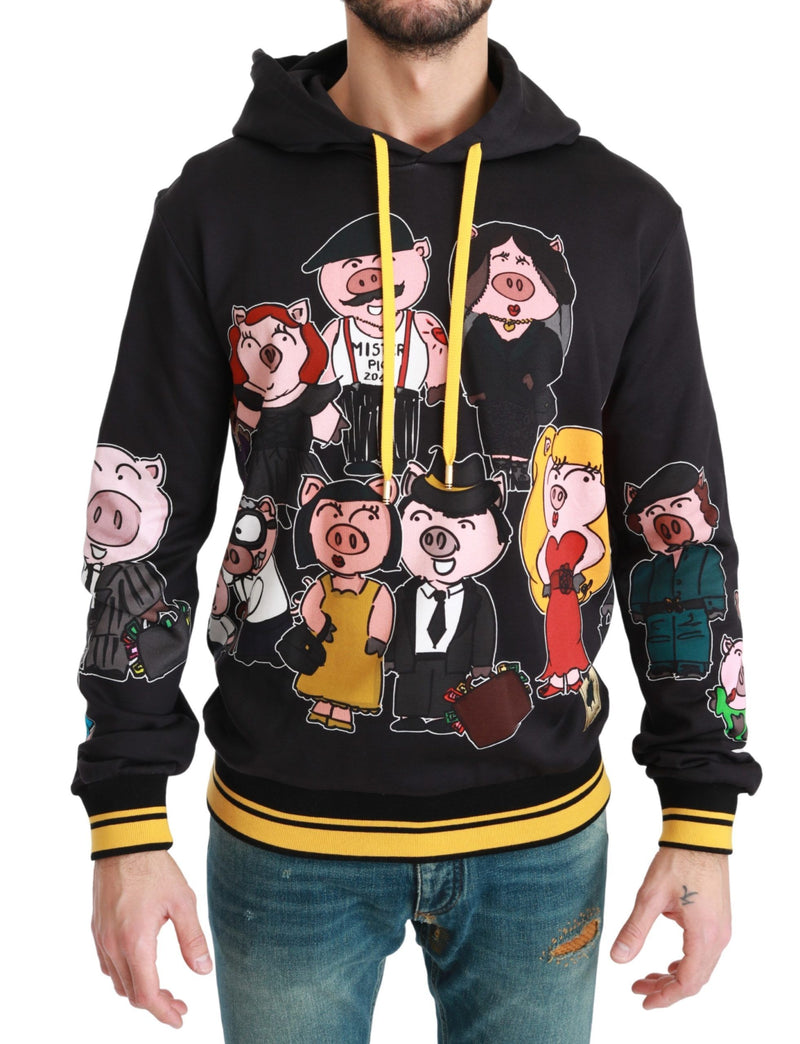 Dolce & Gabbana Chic Black Multicolor Motive Hooded Sweater