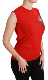 Dolce & Gabbana Embroidered Red Wool Tank Blouse