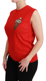 Dolce & Gabbana Embroidered Red Wool Tank Blouse