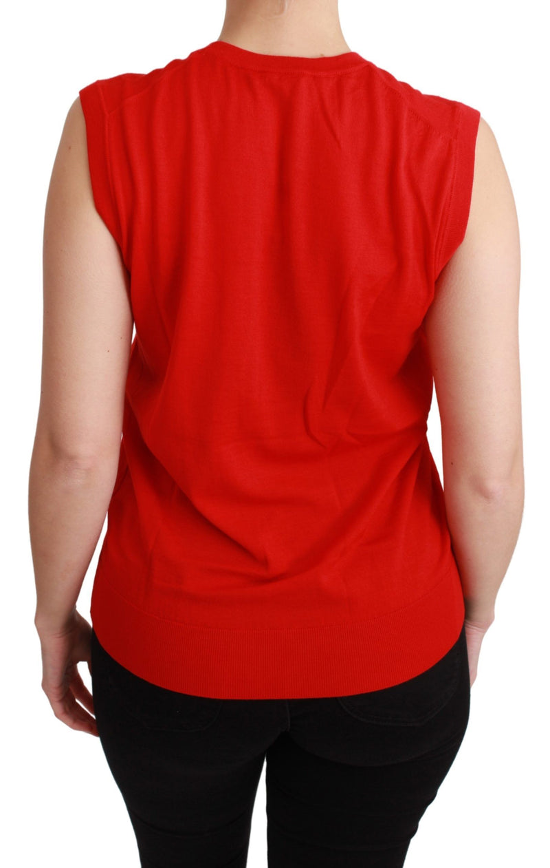 Dolce & Gabbana Embroidered Red Wool Tank Blouse