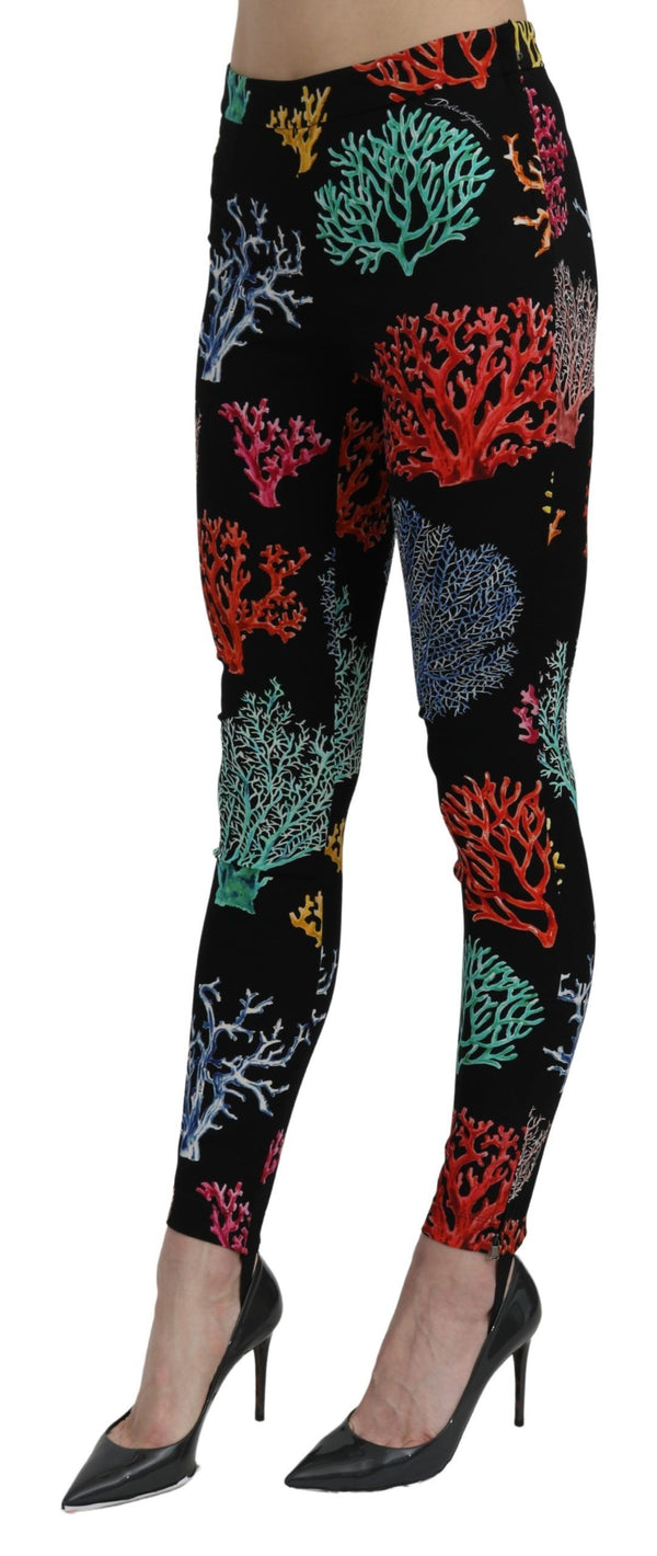 Dolce & Gabbana Elegant High Waist Slim Leggings Coral Print