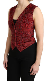 Dolce & Gabbana Elegant Bordeaux Brocade Sleeveless Vest