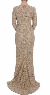 Dolce & Gabbana Beige Floral Lace Long Sleeve Maxi Dress