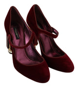 Dolce & Gabbana Red Velvet Crystal-Embellished Mary Janes Heels