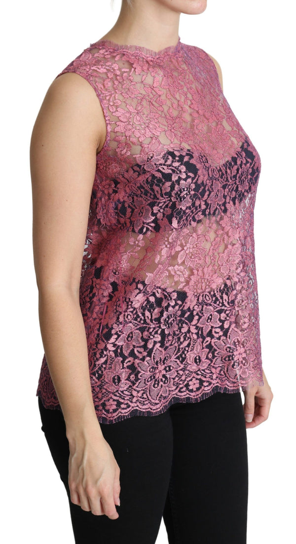 Dolce & Gabbana Elegant Pink Taormina Lace Sleeveless Top