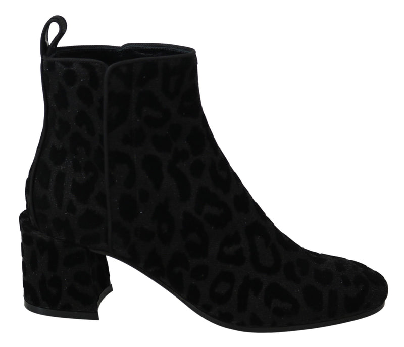 Dolce & Gabbana Elegant Black Leopard Print Short Boots