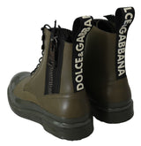 Dolce & Gabbana Chic Military Green Leather Ankle Boots