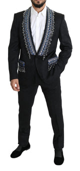 Dolce & Gabbana Elegant Black Brocade Two-Piece Wool Suit