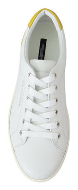 Dolce & Gabbana Chic White & Yellow Leather Low-Top Sneakers