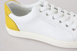 Dolce & Gabbana Chic White & Yellow Leather Low-Top Sneakers