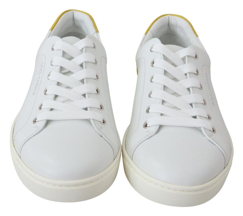 Dolce & Gabbana Chic White & Yellow Leather Low-Top Sneakers