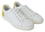 Dolce & Gabbana Chic White & Yellow Leather Low-Top Sneakers