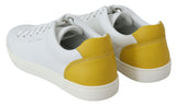 Dolce & Gabbana Chic White & Yellow Leather Low-Top Sneakers