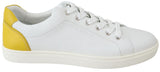 Dolce & Gabbana Chic White & Yellow Leather Low-Top Sneakers