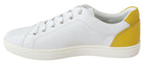 Dolce & Gabbana Chic White & Yellow Leather Low-Top Sneakers