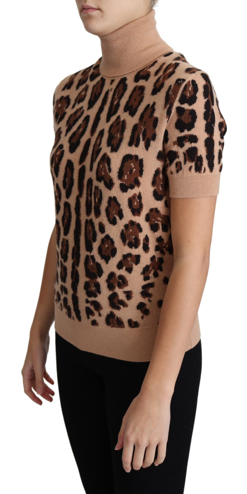 Dolce & Gabbana Elegant Leopard Print Wool Turtleneck Top