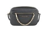 Michael Kors Jet Set Item Large East West Saffiano Leather Zip Chain Crossbody Handbag (Black Solid/Gold)