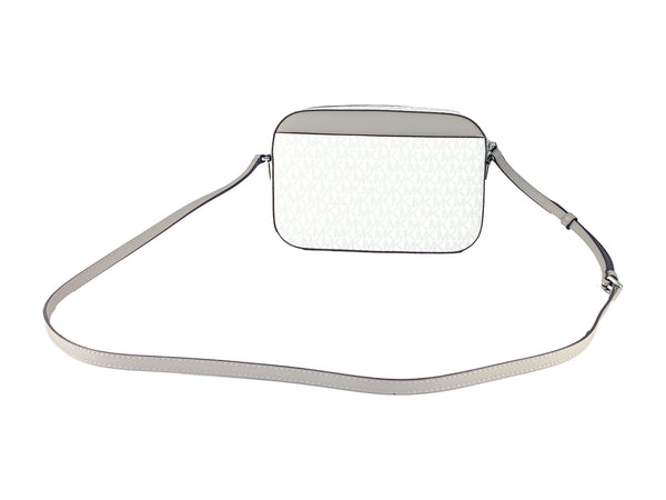 Michael Kors Jet Set Item Large East West Signature Leather Zip Chain Crossbody Handbag (Bright White Signature)