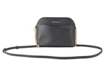 Michael Kors Jet Set Travel Medium Leather X Cross Dome Crossbody Handbag (Black Solid/Gold)