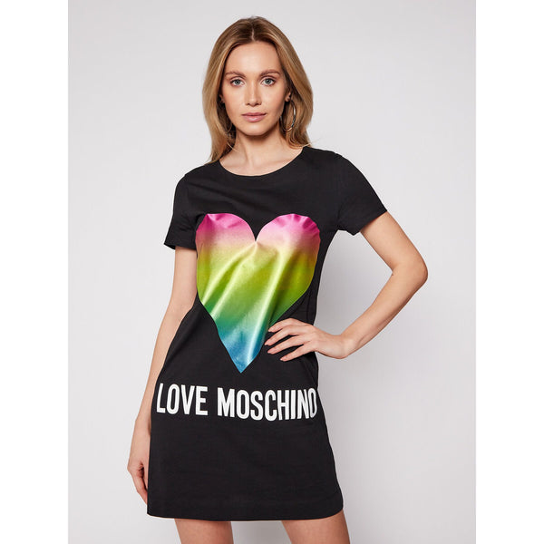 Love Moschino Chic Heart Print Cotton Dress