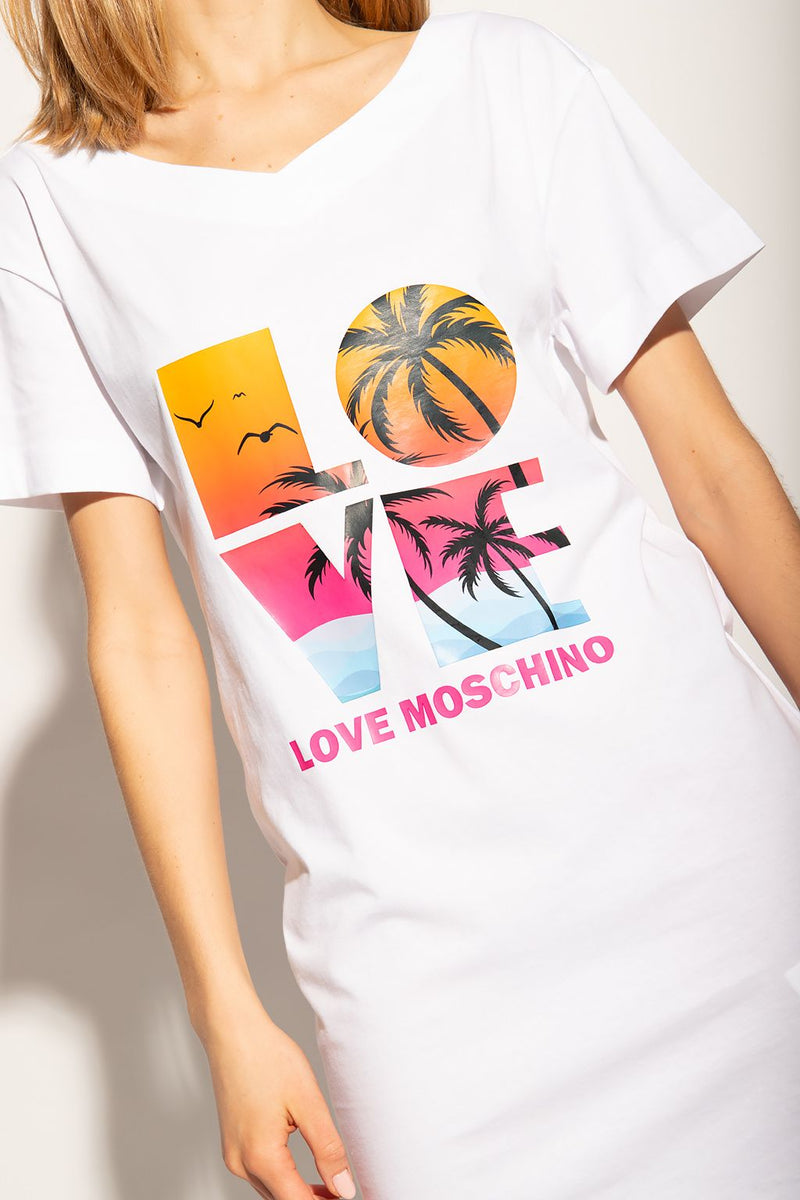 Love Moschino Chic Summer Love Logo White Dress