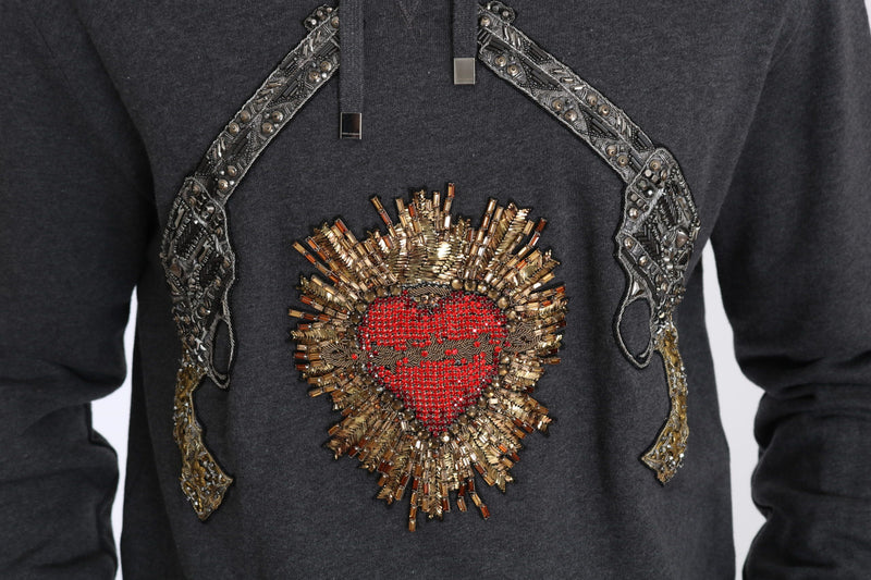 Dolce & Gabbana Gray Crystal Heart Gun Motif Sweater