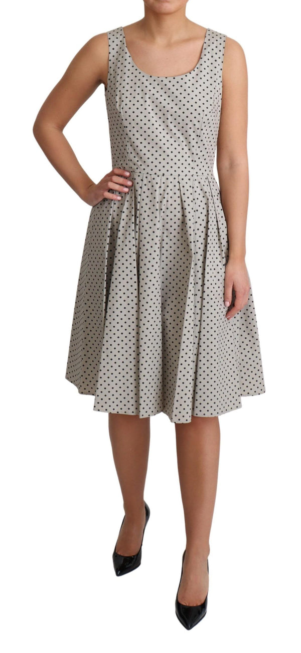 Dolce & Gabbana Polka-Dotted Beige Sleeveless A-line Dress