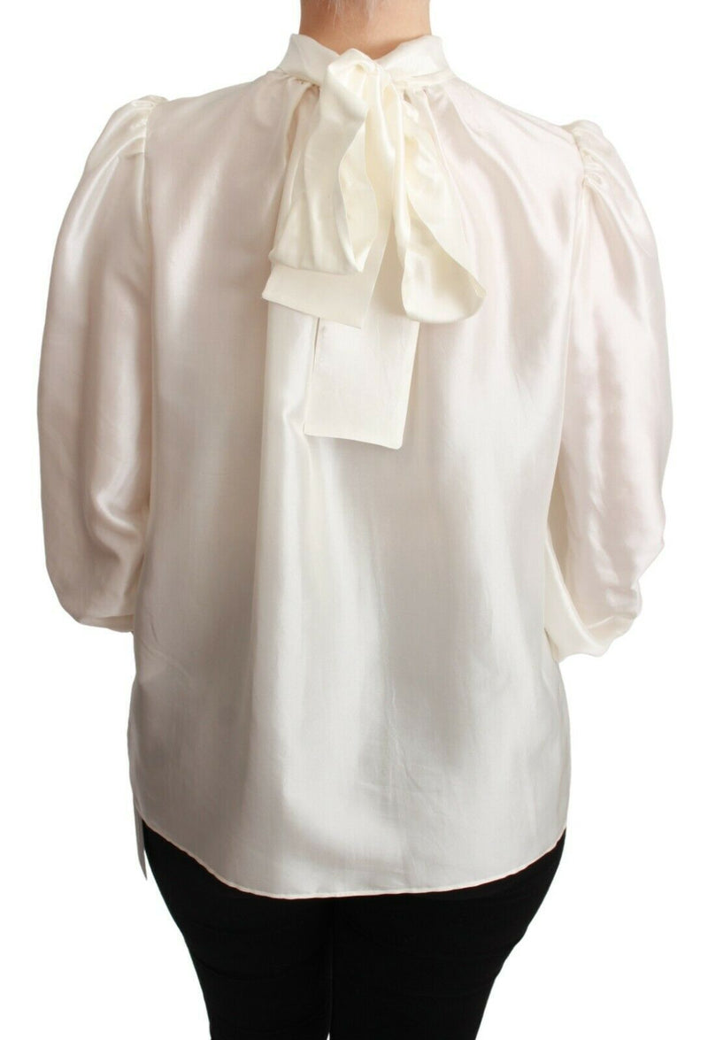 Dolce & Gabbana Elegant Silk Long Sleeve Cream Blouse