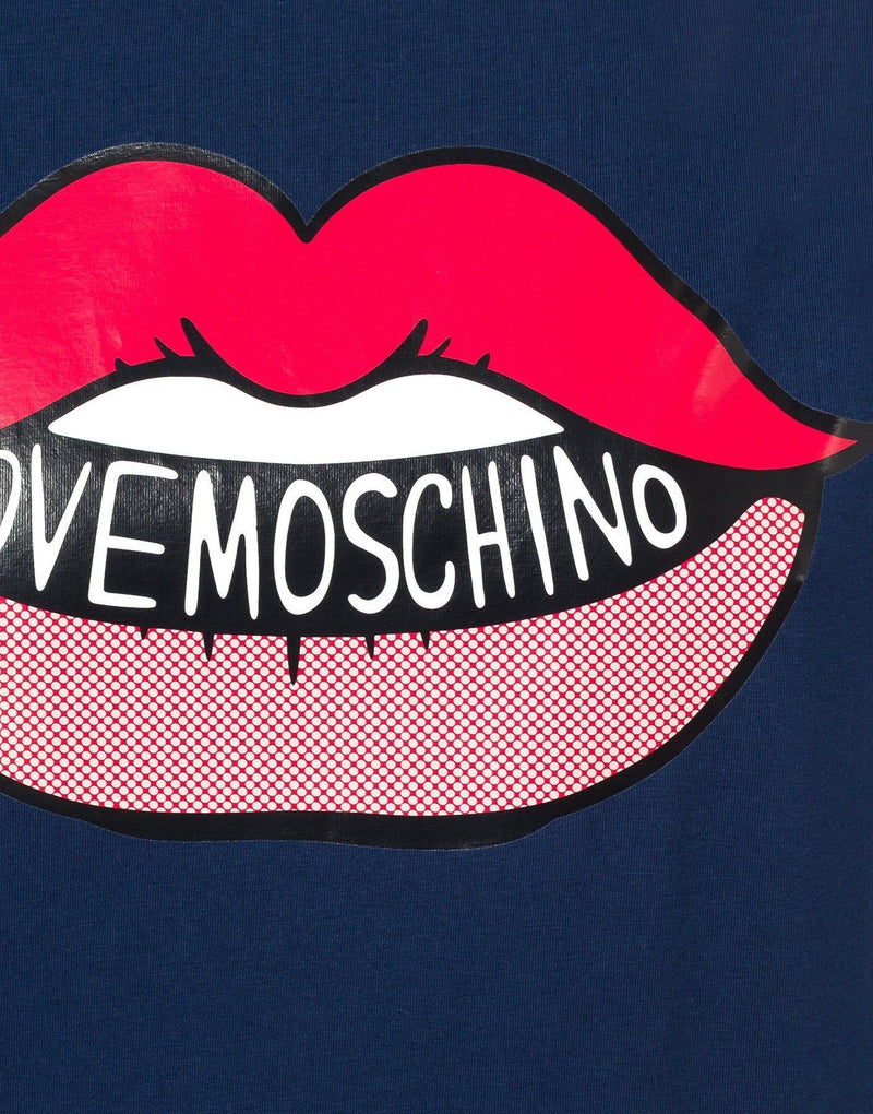 Love Moschino Graphic Lips Cotton Tee - Navy Blue