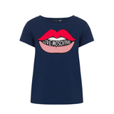 Love Moschino Graphic Lips Cotton Tee - Navy Blue