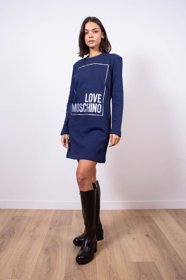 Love Moschino Elegant Cotton Sweatshirt Dress with Silver Logo