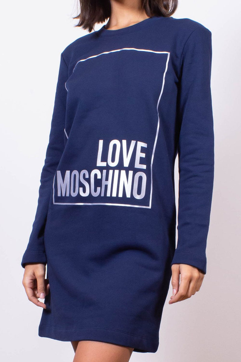 Love Moschino Elegant Cotton Sweatshirt Dress with Silver Logo