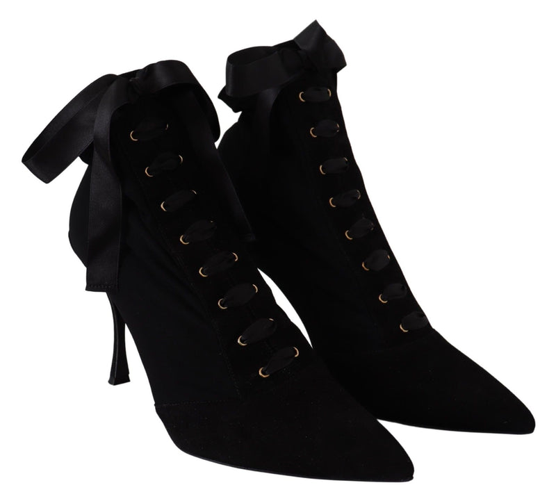 Dolce & Gabbana Elegant Black Ankle Heel Boots with Leather Sole