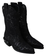 Dolce & Gabbana Elegant Viscose Leather Ankle Boots with Crystals