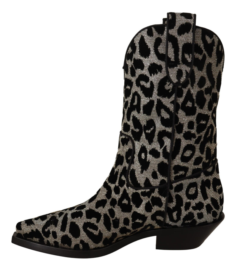 Dolce & Gabbana Elegant Leopard Print Mid Calf Boots